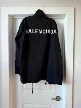 Balenciaga Black Stand Collar Windbreaker w/ Back Logo & Optional Raincoat Hood